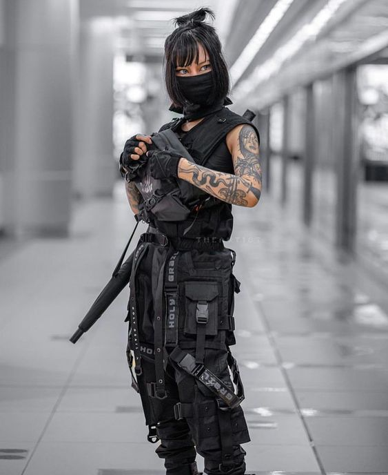 woman wearing full warcore outfits